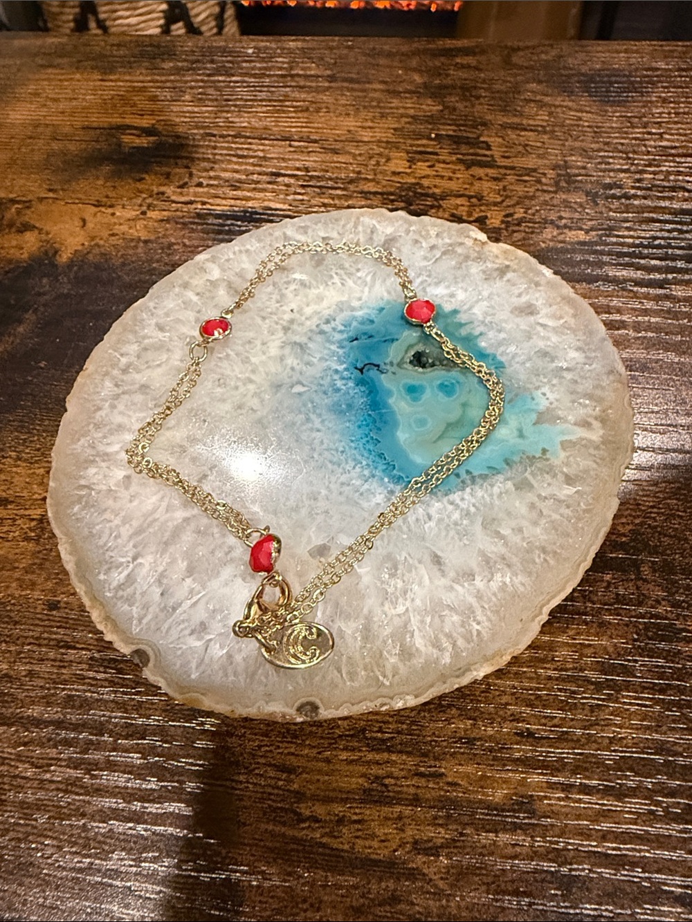 Gold Chain Anklet with Red Stone Accents - Women Jewelry